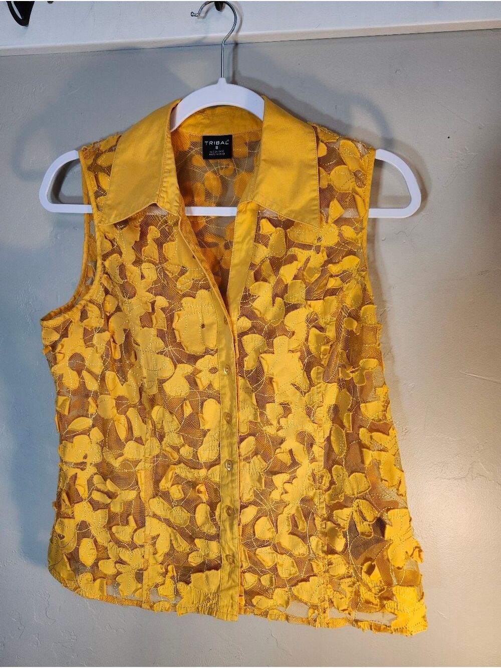 Tribal Yellow Lace Button-Up Top - Picture 1 of 8